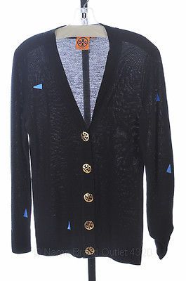 TORY BURCH S 4 6 black SIMONE CARDIGAN SWEATER vneck LS shirt top $225