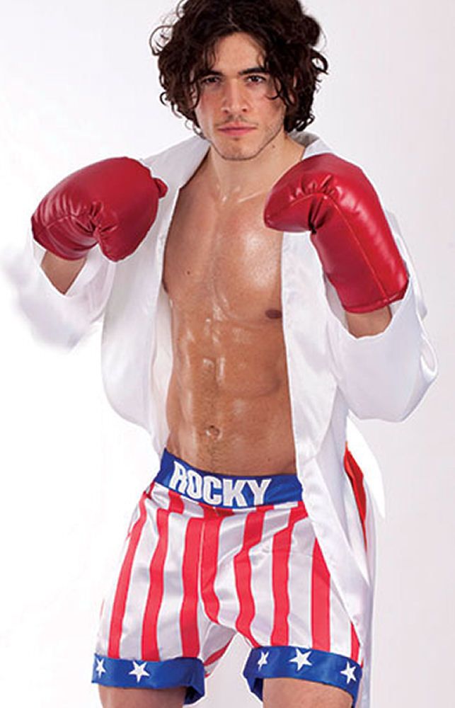 Rocky Balboa Boxing 80s Fancy Dress Costume Gown, Gloves & Shorts