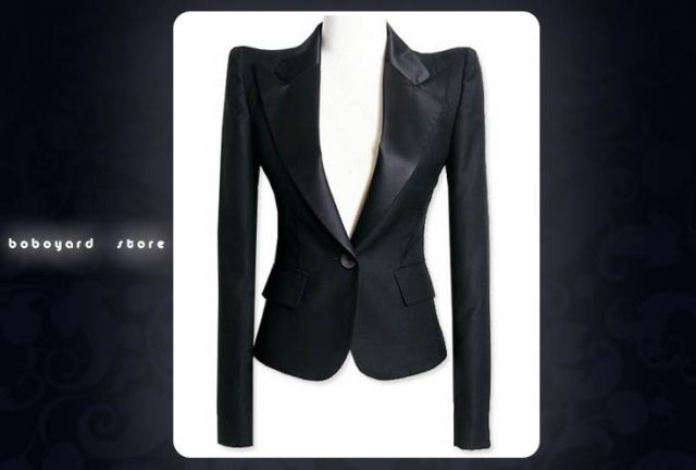 New Women Tuxedo Jacket Balmain Shoulder Black white blazer