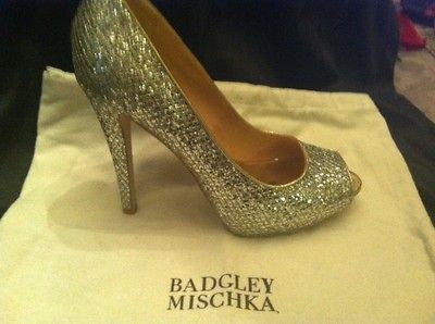 Badgley Mischka Glitter Pump 527 Humbie Silver and Gold sz 61/2 $290