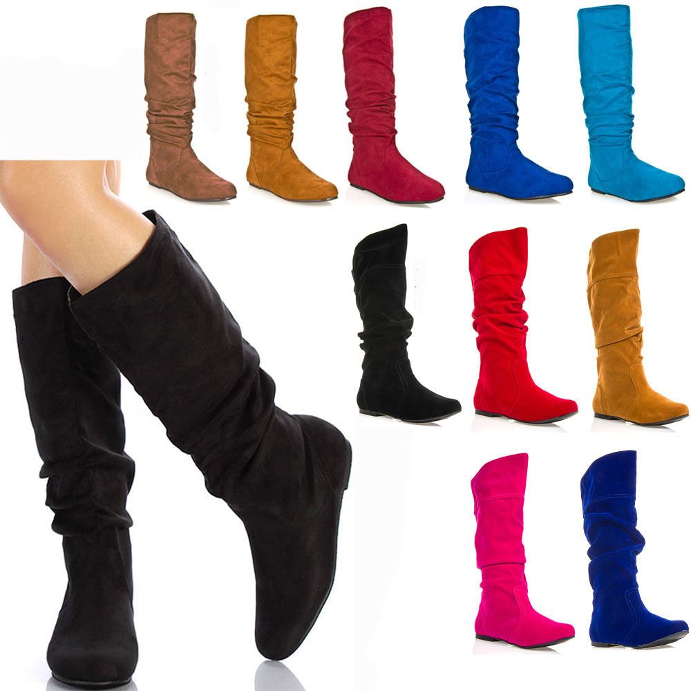 Womens Shoes Slouchy Knee High Suede Flat Boots Size 5.5 6 6.5 7 7.5 8