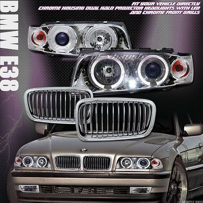 LED PROJECTOR HEAD LIGHTS W/HOOD GRILL GRILLE 95 98 BMW E38 7 SERIES