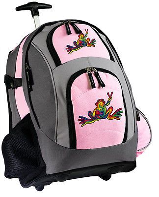 CUTE Peace Frog Rolling Backpack Wheeled Bag BEST Travel School Bag