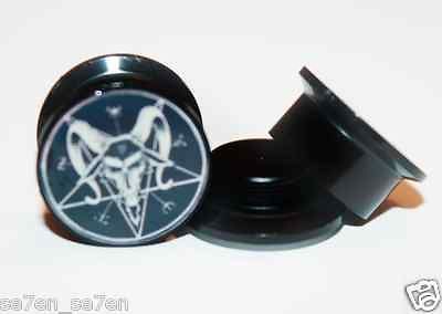 Pair of Acrylic Baphomet ear plug gauges tunnel screw on backs