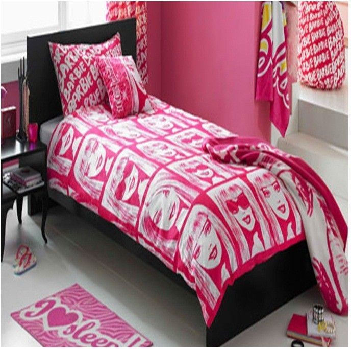 BARBIE DOLL MONO SINGLE DUVET SET QUILT COVER BEDDING PINK BED SET