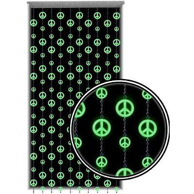 Glow In the Dark Peace Sign Beaded Door Curtain Fits Standard Door Way