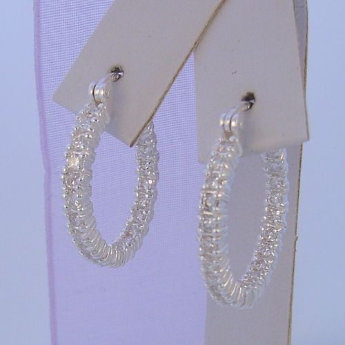 22MM STERLING SILVER CZ PAVE HOOP EARRINGS