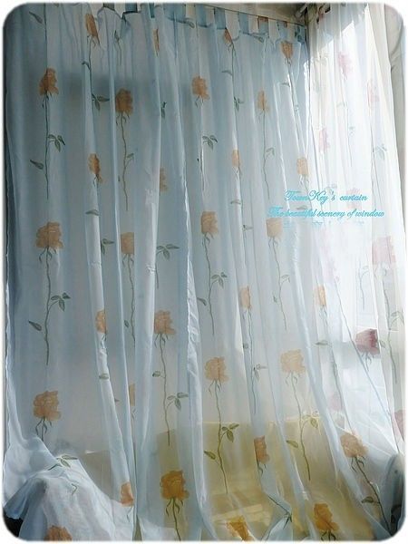 ONE Gold Rose Blue Sheer Tap Top Orgnaza Curtain 57x94