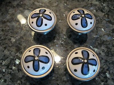 EUC 18 blue floral cabinet knobs kitchen bath laundry