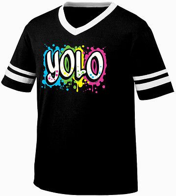 YOLO  You Only Live Once Slogans Sayings  Mens V neck Ringer T shirt