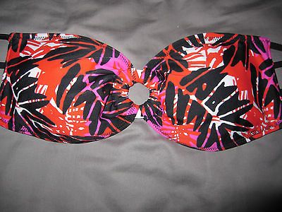 XHILARATION HAWIIAN PINK BLACK BANDEAU BIKINI TOP   SIZE LARGE L