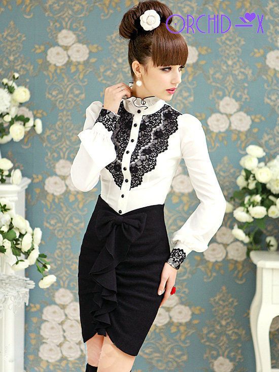 Luxury Brand Black Lace Tops Vintage Ruffles Puff Sleeve Women White