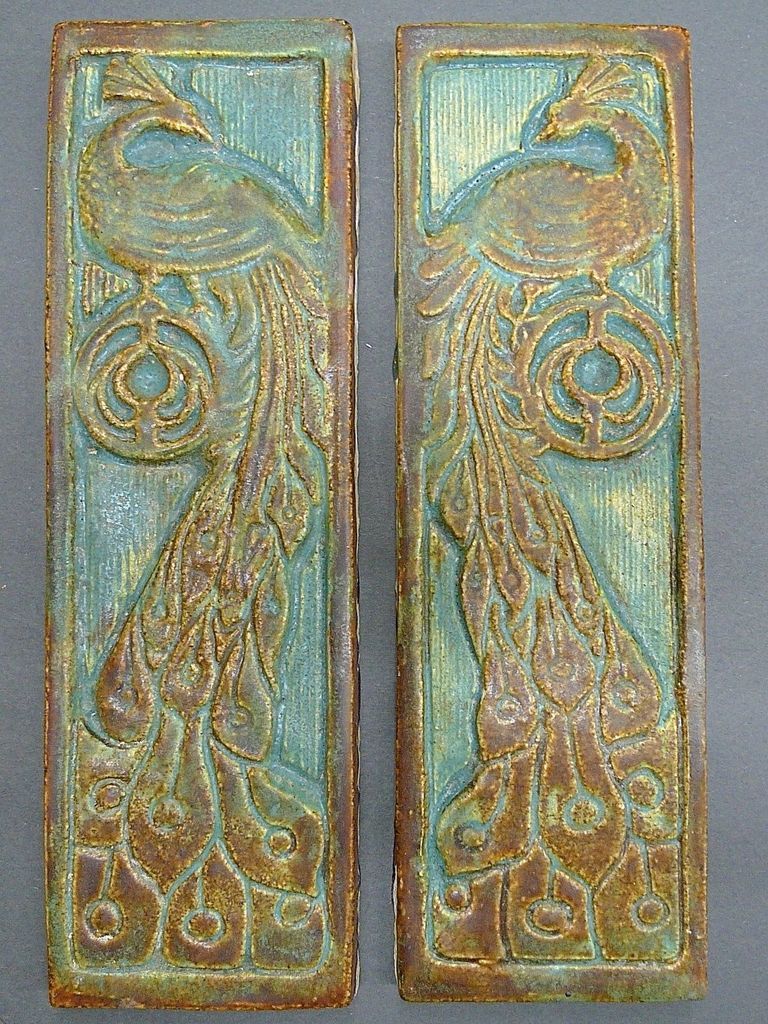 CALCO Vintage Tile Pair Opposing Peacocks