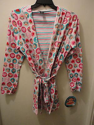 Paul Frank Julius Monkey Face Hooded Robe Pajamas PInk Hearts