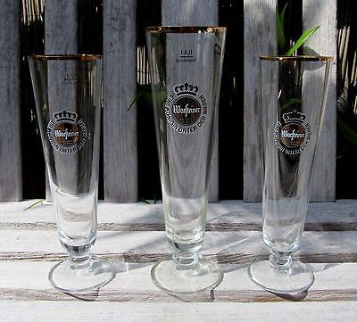 SET OF 3 WARSTEINER BEER PREMIUM VERUM STEM GLASSES   GOLD TRIM  NICE