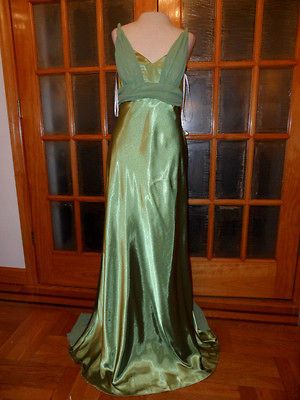 Made USA New Betsy & Adam Party Apple Green shiny Satin dress size 12