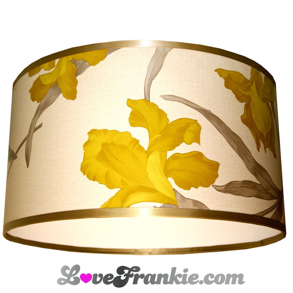 Wallpaper Lampshade Oatmeal and Mustard Flowers 16 x 9 HANDMADE IN