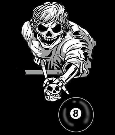 BALL SKELETON POOL PLAYER CUE STICK SKULL T SHIRT 147