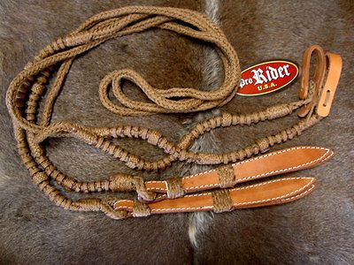 SPLIT ROMEL ROMAL REINS BROWN COTTON BRAIDED COWBOY TACK GEAR HORSE