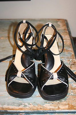 John Fluevog Heels, Black With Ankle Straps, Sz 8, Leather, Light Wear