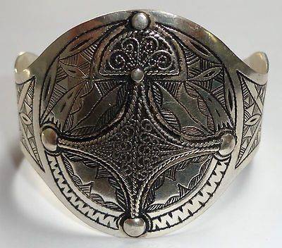 Big* SILVER Moroccan Berber Ethnic Tribal Filigree Tuareg Cross Cuff