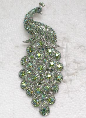 STUNNING GREEN AB HUGE 5 PEACOCK PIN BROOCH H147