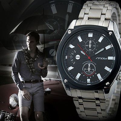 SINOBI Fashion Steel Black Case Sport Men Wrist Watch relojes de moda