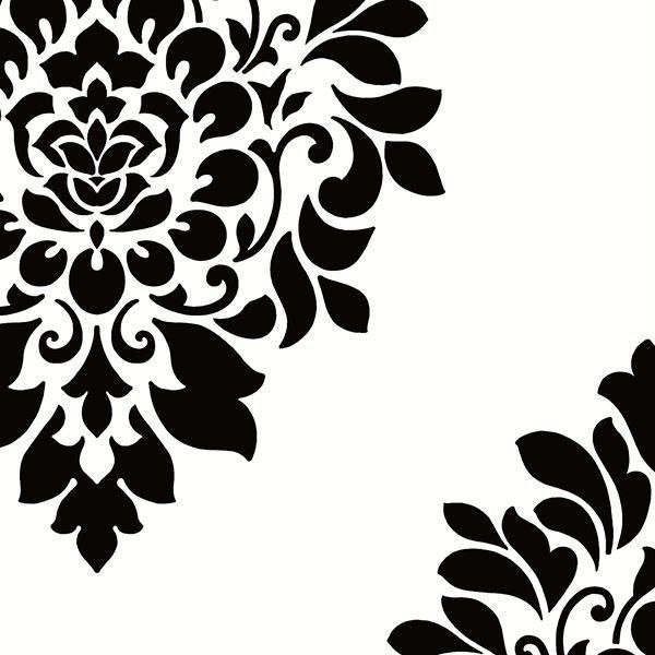 Wallpaper Large Black Block Print Damask on White