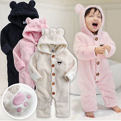 Baby Winter Snowsuit Fleece Hoodie Jumpsuit Outwear Bear One Piece