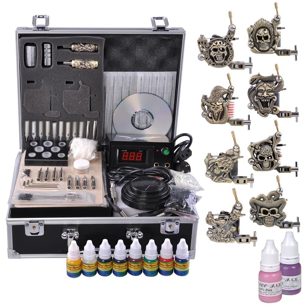 Gun 10 Wrap EM Machine LCD Power Supply Ink Complete Tattoo Kit