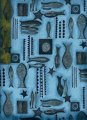 100% COTTON HAWAII PRINT 44 BLUE W/ FISH 3 1/4 YARDS