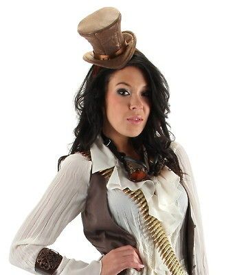 SteamPunk Cosplay Vampire Brown Velvet Victorian Cocktail Top Hat Mini