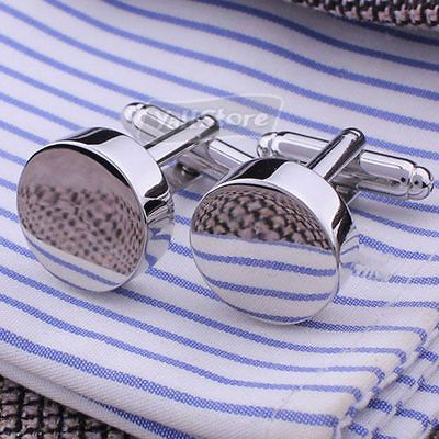 Men`s Wedding Party Gift Smooth Round Cufflinks Silver Cuff Links