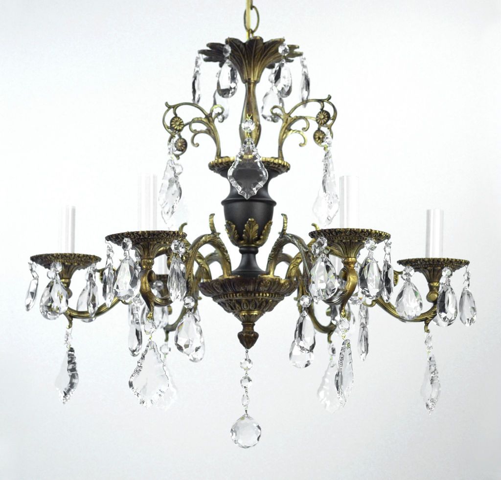 Antique Bronze Chandelier Crystal Vintage Tole Black Gold Gilded