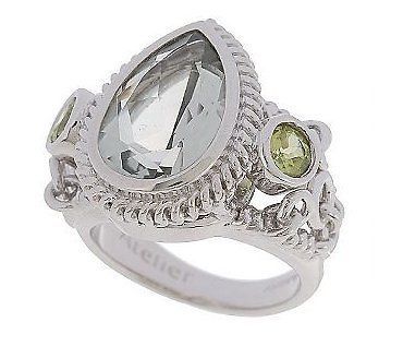 ANTHONY NAK STERLING SILVER 3.20 CT MINT QUARTZ/PERIDOT GEMSTONE RING