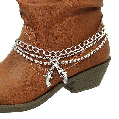 GUN PISTOL SIX SHOOTER RHINESTONE WESTERN COWGIRL BOOT STRAP ANKLET