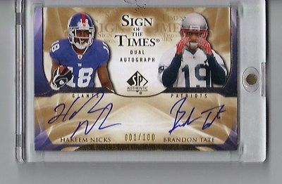 HAKEEM NICKS BRANDON TATE DUAL SIGN OF THE TIMES AUTO #001/100 GIANTS