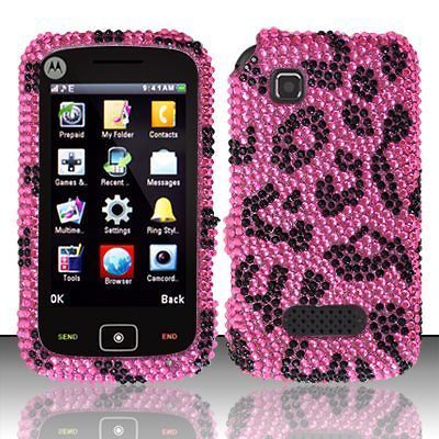 PINK LEOPARD Motorola EX124g Iced Bling Hard Case Cover Net10