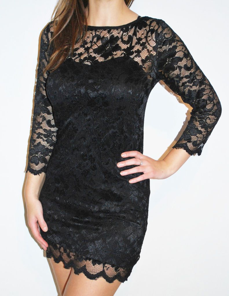 JOHN ZACK BLACK LACE BODYCON BODYCON BANDEAU SLASH NECK MINI DRESS