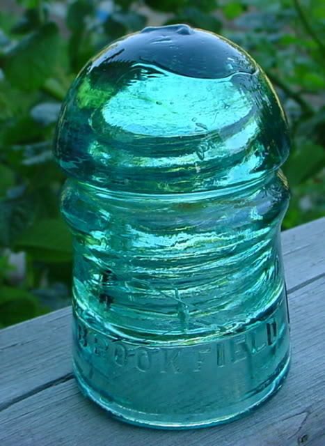 Vintage Green Aqua Telephone INSULATOR Glass BROOKFIELD