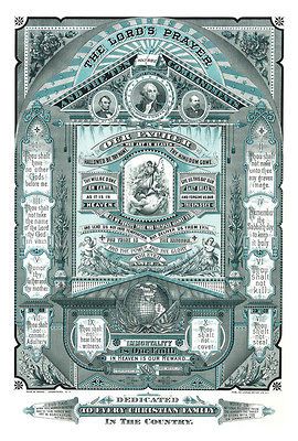 1882 Lords Prayer And 10 Commandments George Washington Poster