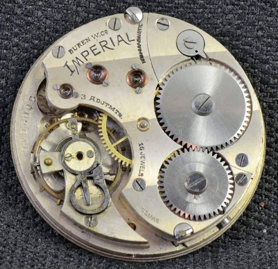 Swiss BUREN IMPERIAL 39MM Pocket Watch Movement for Parts or Repair