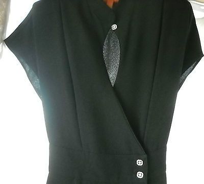 CACHE Sz 6 Vintage Blk Jumpsuit Front Panel Batwing Cap Slves Stand Up