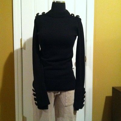 NWT $995 Burberry Prorsum Black Wool Cashmere Leather Buttons Sweater
