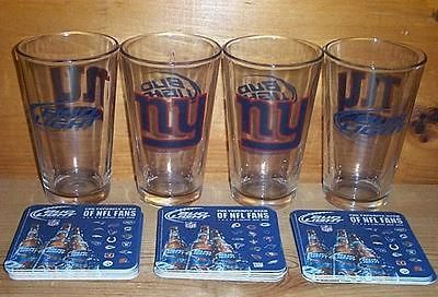 BUD LIGHT 4 NFL NEW YORK NY GIANTS BEER PINT GLASSES & 30 COASTERS NEW
