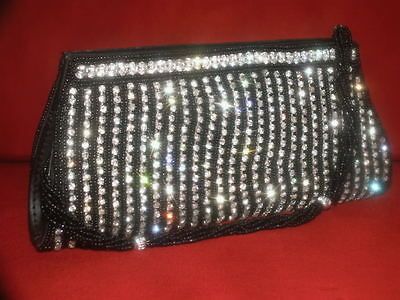 WAVY WHITE CRYSTAL WEDDING HANDBAG HANDMADE PURSE BEADED CLUTCH NR