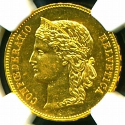 1891 B SWITZERLAND GOLD COIN 20 FRANCS * NGC CERTIFIED GENUINE AU 55
