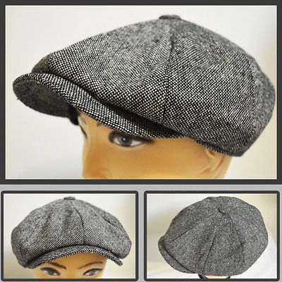 APPLEJACK 8/4 NEWSBOY CABBIE GATSBY SNAP BUTTON GOLF HAT BLACK AND