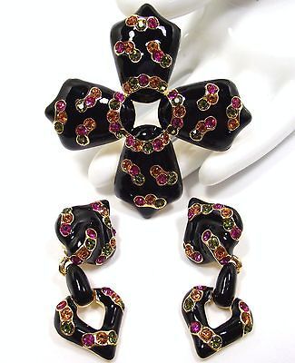 Rare SHAKIRA CAINE Multi Rhinestone Enamel MOGUL INSPIRED Brooch