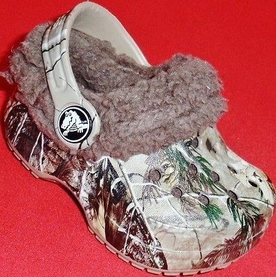 NEW Girls/Boys Toddlers CROCS LITTLES Camo Fur Clogs Mules Slip On